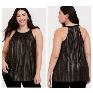 Torrid Tunic Tank 1X Gold Black Sleeveless Goddess Chiffon Striped Relaxed